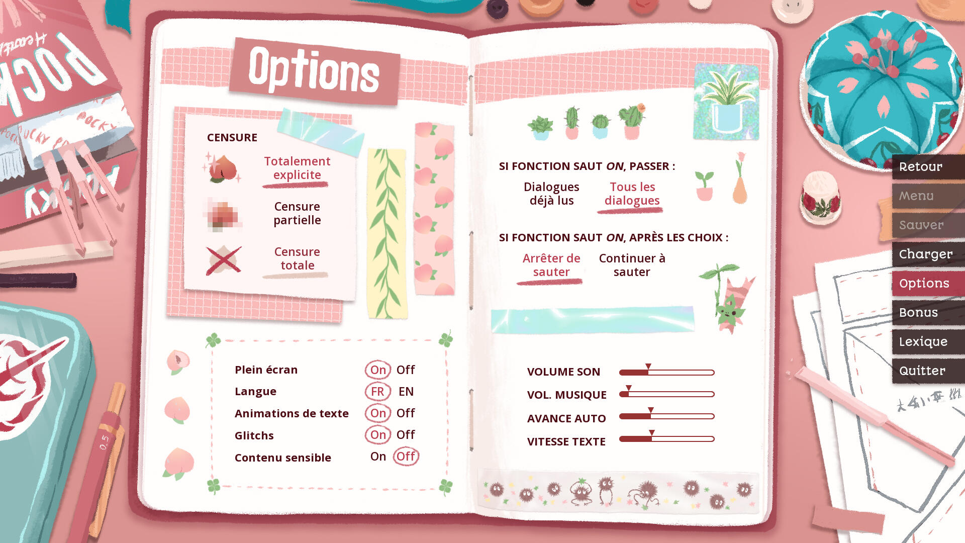 Menu options (Mei)